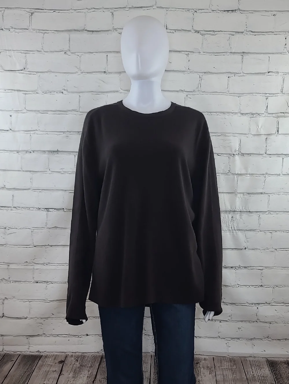 Banana Republic Men's Light Cotton Knit Crew Long Sleeve Relaxed Sweater Brown